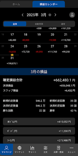 松井証券FX　損益カレンダー